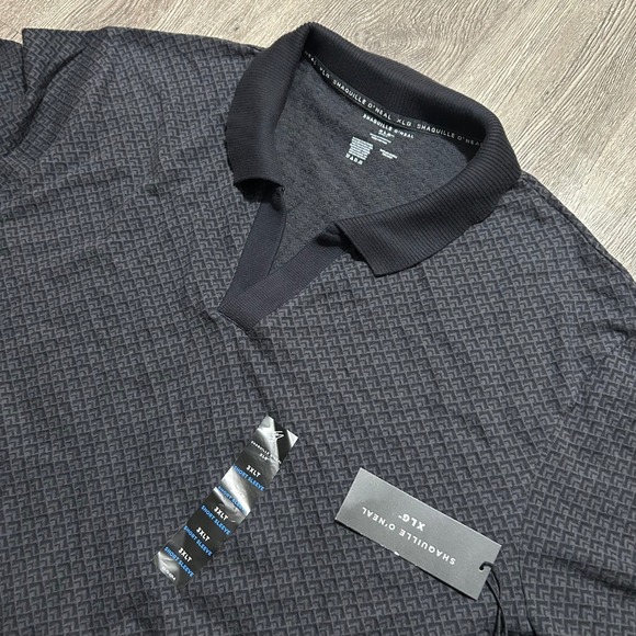 Shaquille O'Neal Other - Shaquille O'Neal Polo Shirt 3XLT Tall Black Grey Textured Geometric V-Neck New